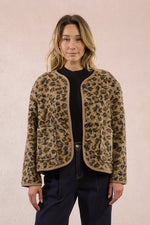 Load image into Gallery viewer, Leopard Sherpa Crop Jacket in Brown
