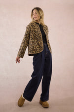 Load image into Gallery viewer, Leopard Sherpa Crop Jacket in Brown
