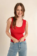 Load image into Gallery viewer, Ruffle Edge Tank Top in Red
