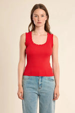 Load image into Gallery viewer, Ruffle Edge Tank Top in Red
