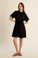 Load image into Gallery viewer, Front Tie Mini Shirt Dress in Black
