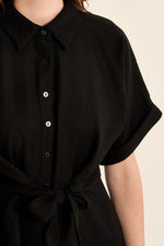 Load image into Gallery viewer, Front Tie Mini Shirt Dress in Black
