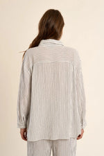 Load image into Gallery viewer, Gauze Button Down Shirt in Off White/Navy Stripe
