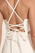 Load image into Gallery viewer, Tie Back Denim Dress in Off White
