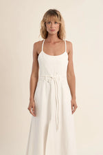 Load image into Gallery viewer, Tie Back Denim Dress in Off White

