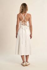 Load image into Gallery viewer, Tie Back Denim Dress in Off White
