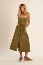Load image into Gallery viewer, Tie Back Denim Dress in Khaki
