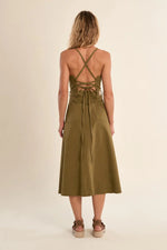 Load image into Gallery viewer, Tie Back Denim Dress in Khaki

