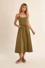 Load image into Gallery viewer, Tie Back Denim Dress in Khaki
