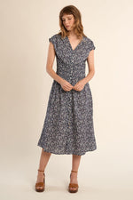 Load image into Gallery viewer, Smocked Waist Midi Dress in Navy Daisy
