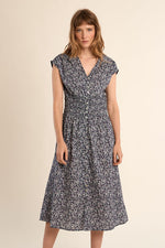 Load image into Gallery viewer, Smocked Waist Midi Dress in Navy Daisy
