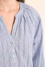 Load image into Gallery viewer, Split Neck Striped Blouse in Blue

