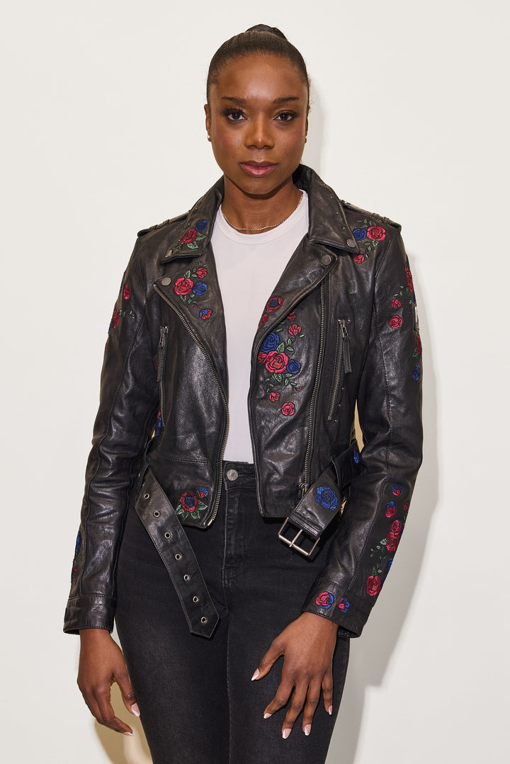 Isabella Regular Fit Leather Jacket in Black