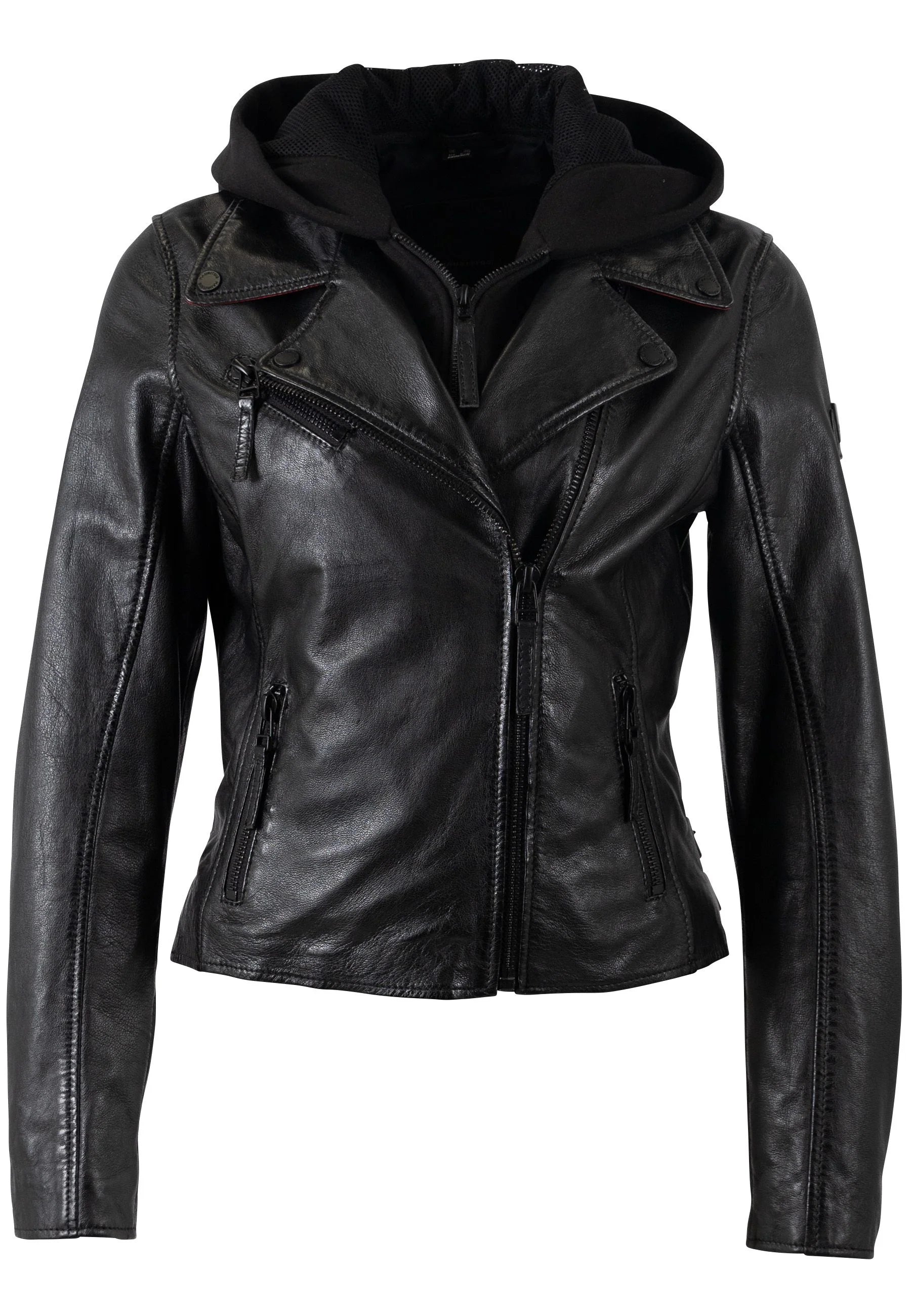 Christyn Removable Hood Star Detail Leather Jacket in Black