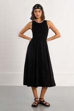 Load image into Gallery viewer, Smocked Midi Dress in Black
