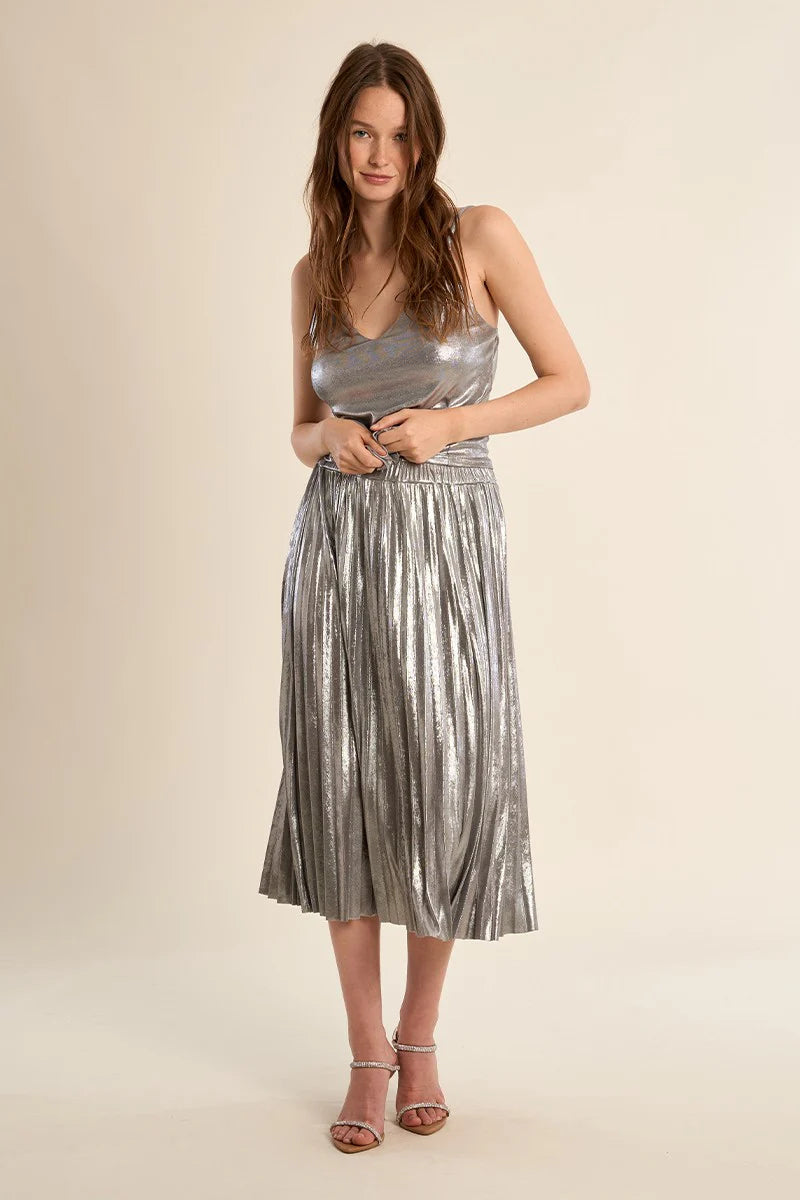 strapless open back dress Gilded Blythe Pleated Midi Dress