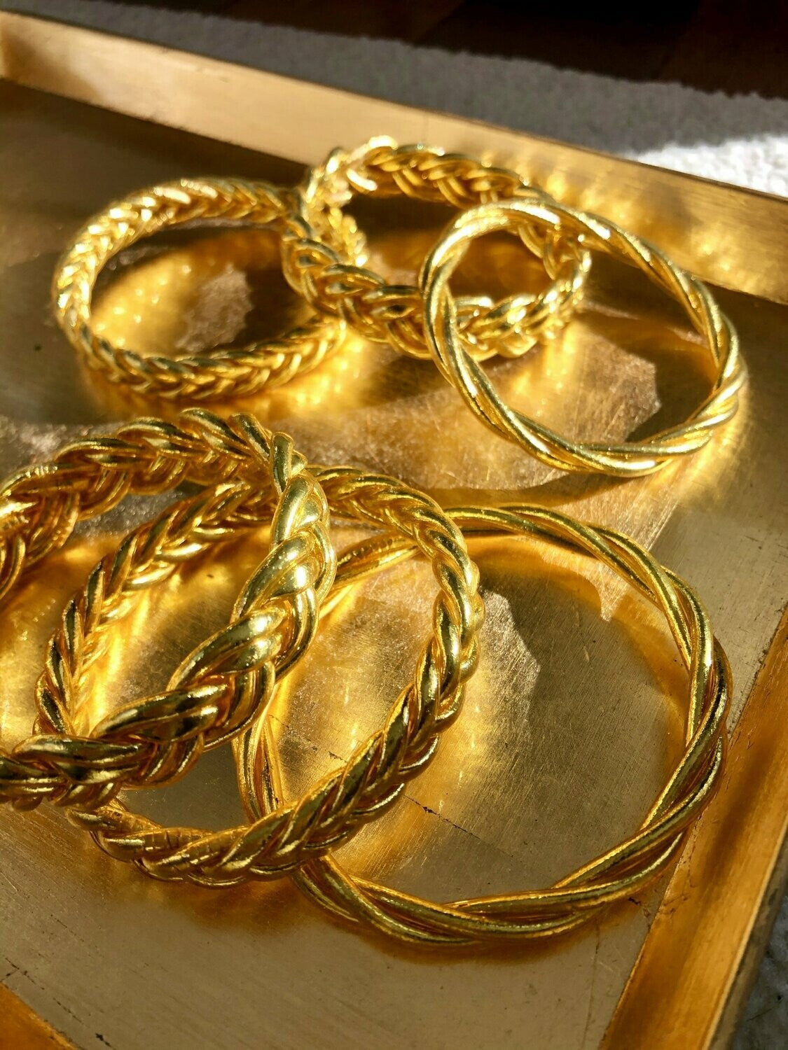 Double Braided Buddhist Temple Bangle in Pale Gold