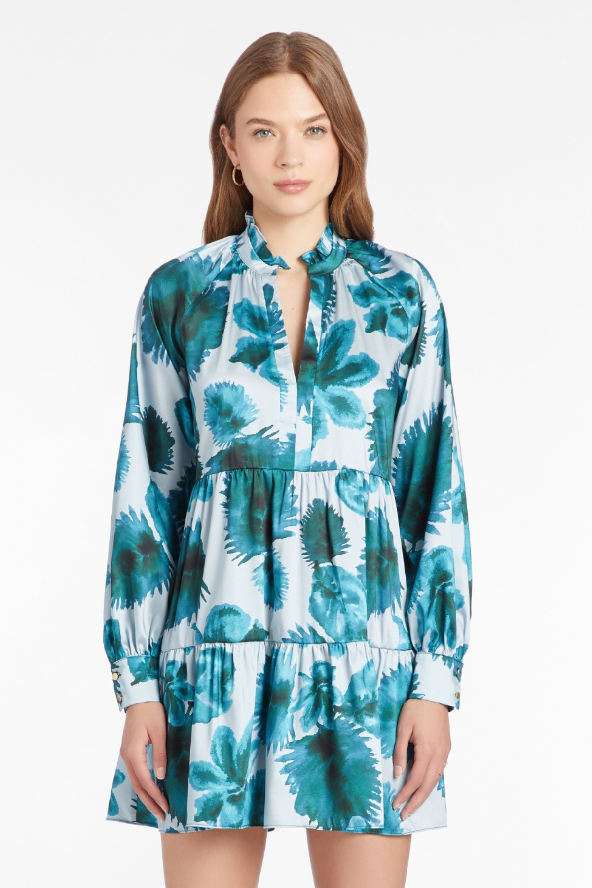 Saffron Dress in Printed Twill Palm Print