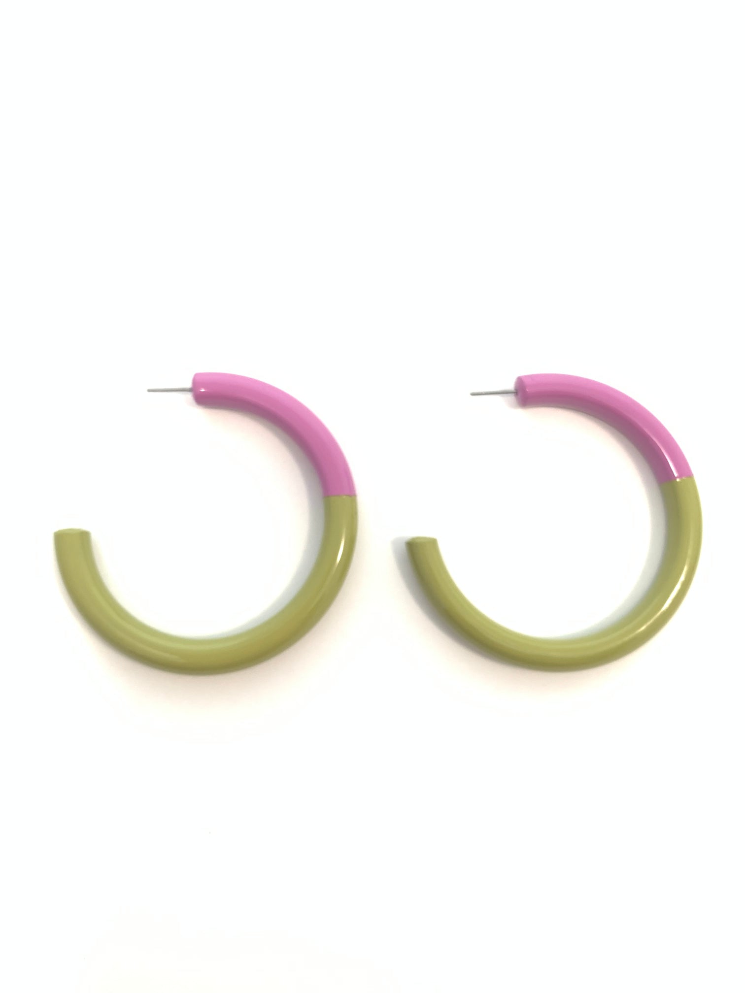 Color Block Hoop Earrings in Lilac/ Olive