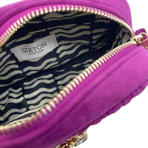 Velvet Rivington Bag in Fuchsia with Bee Brooch