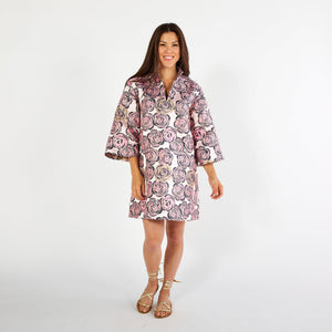 Kari Jacquard Rose Dress in Navy and Pink