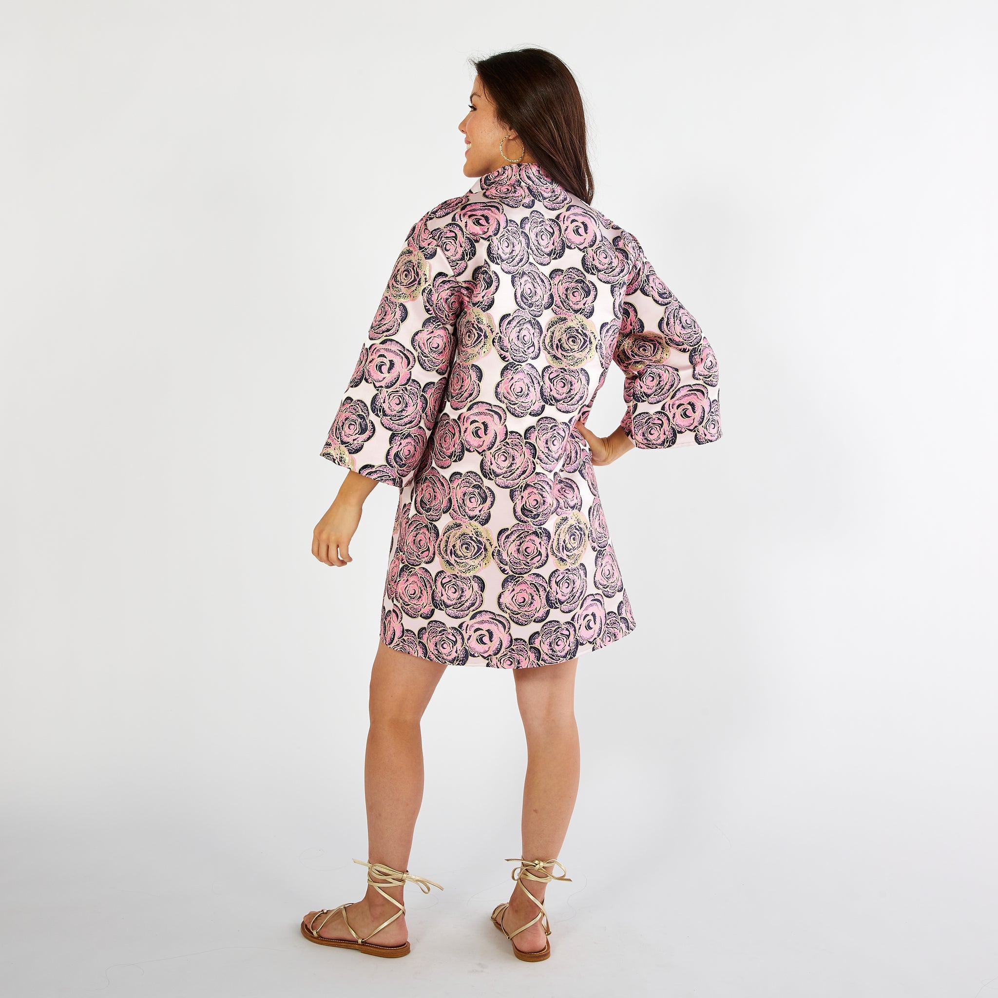 Kari Jacquard Rose Dress in Navy and Pink