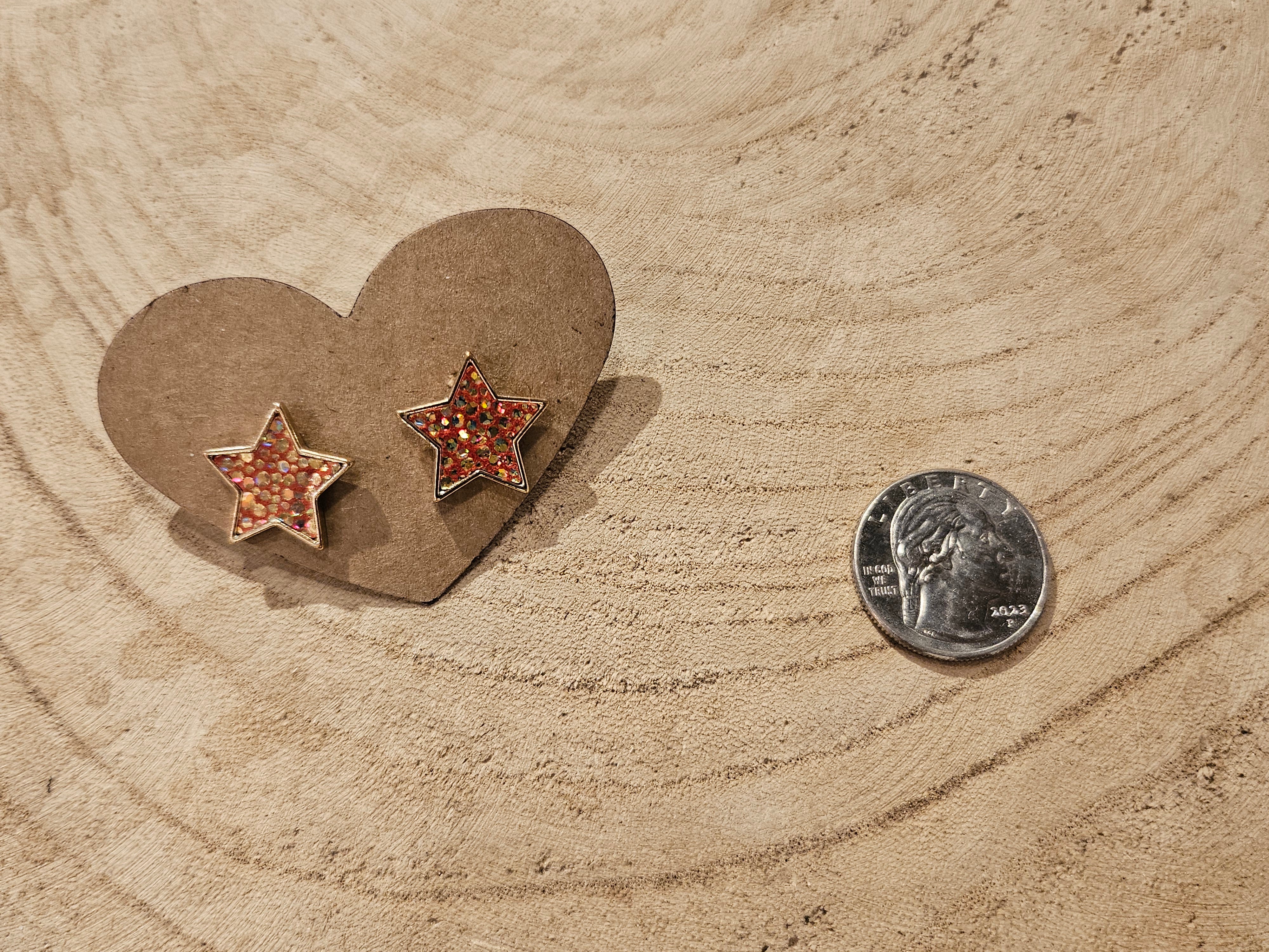 Red Star Earring with Gold Flecks