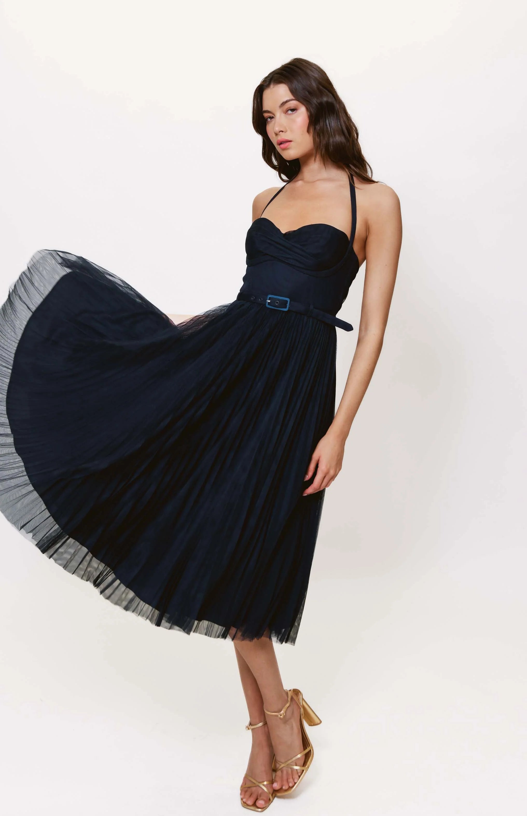 Rumor Twist Front Tulle Maxi Dress in Navy Mint Julep Rumor Twist Front Tulle Maxi Dress in Navy Mint Julep