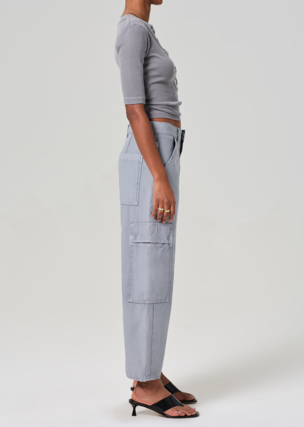 Marcelle Low Slung Cargo in Sateen in Hematite