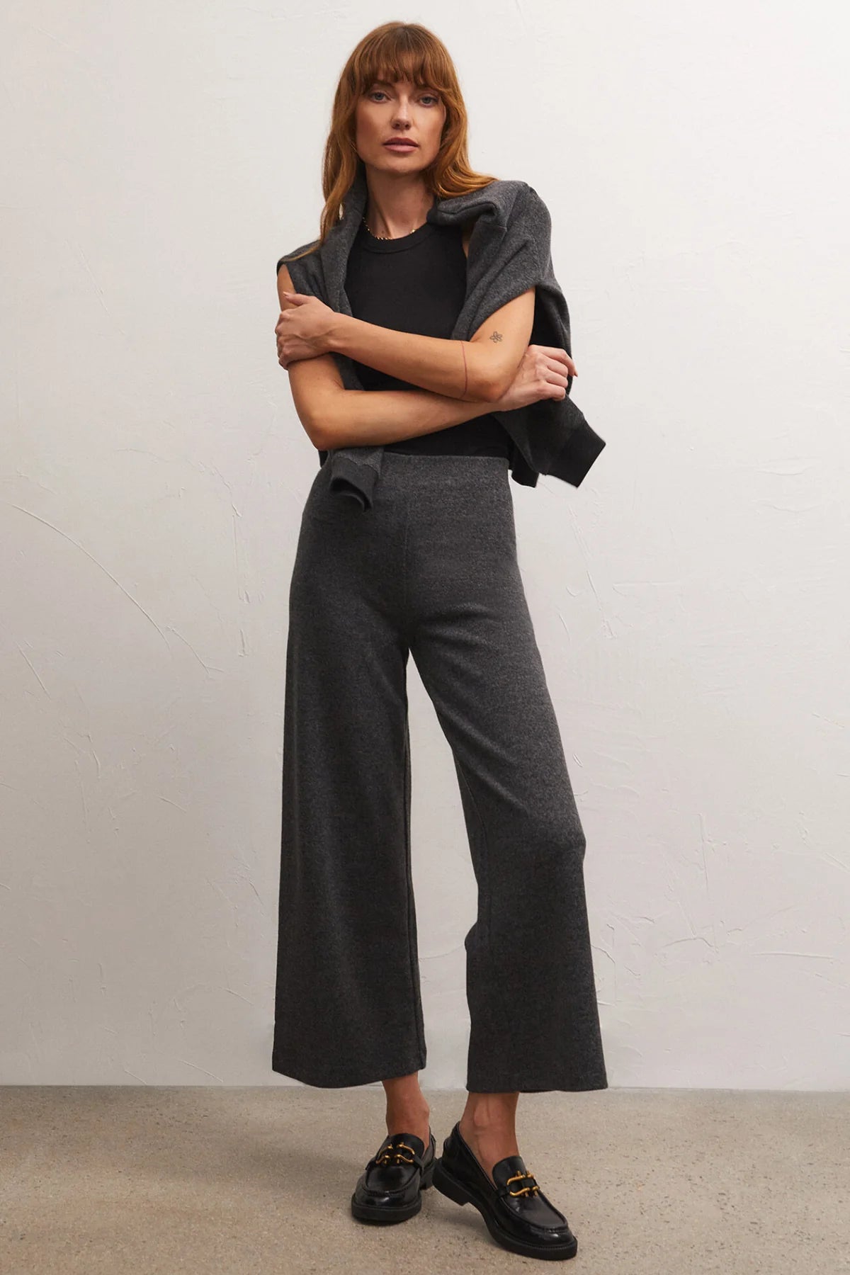 Delaney Brushed Rib Pant in Charcoal Heather