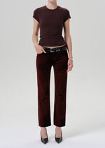 Load image into Gallery viewer, Anissa Stretch Velvet Straight Leg in Chambord
