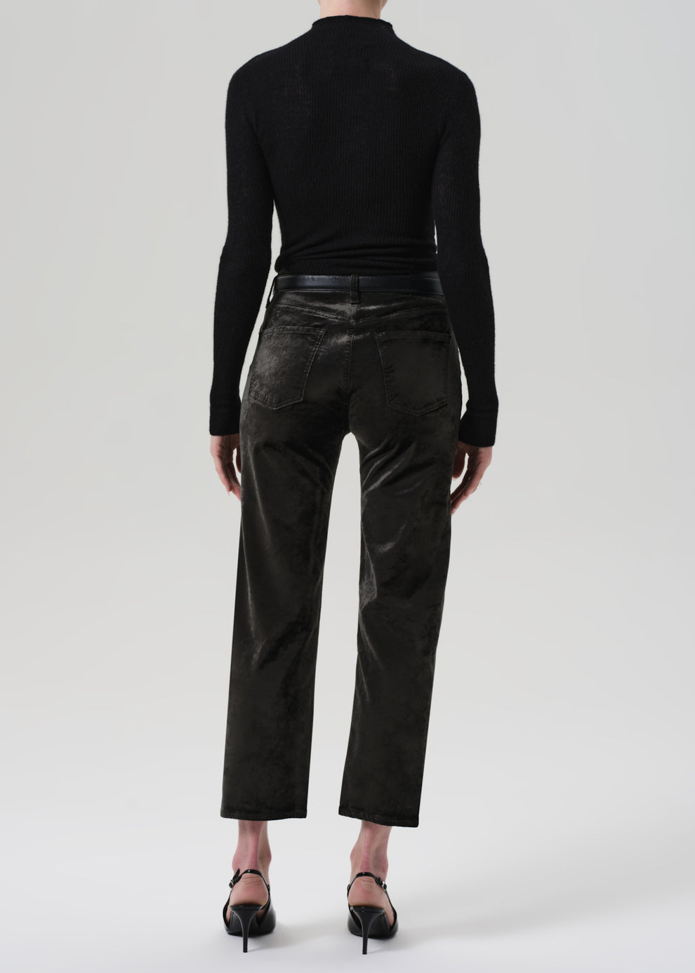 Delfina High Rise Straight Velvet in Olive Leaf