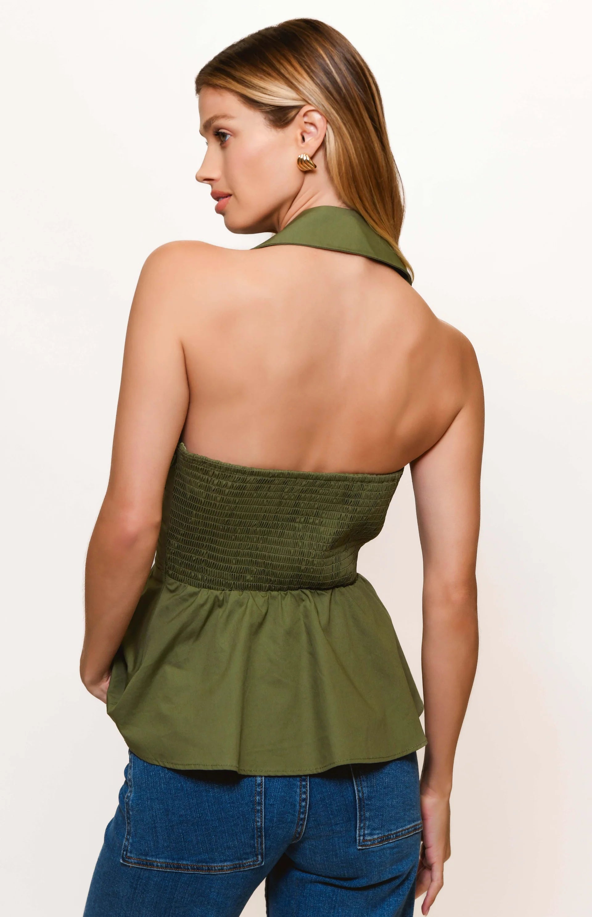 Colbie Halter Neck Twist Top in Olive