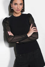 Load image into Gallery viewer, Honey Sheer Sleeve Sweater Top in Black
