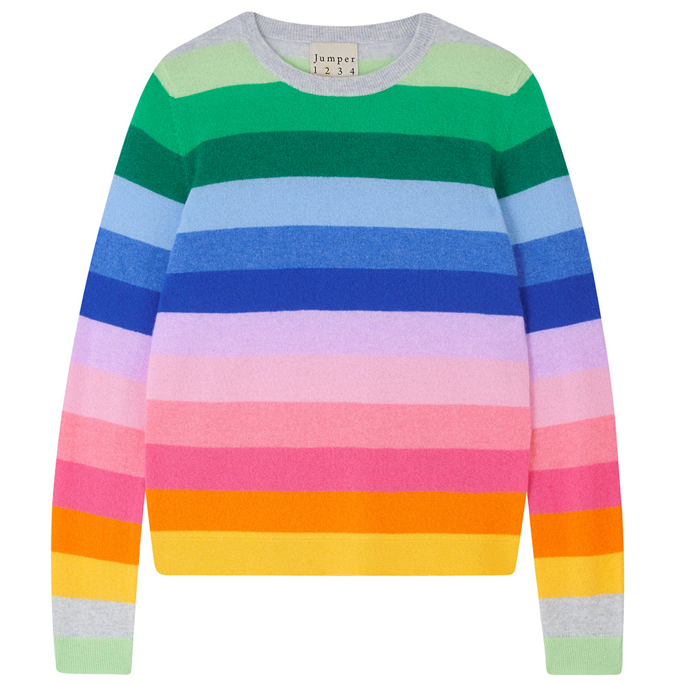 Multi Stripe Crew Sweater in Super Grey Multi