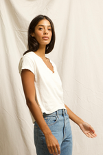 Load image into Gallery viewer, Alanis Recycled Cotton V-Neck Tee in Bright Ivory
