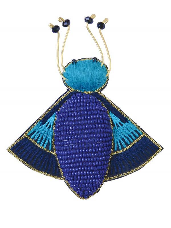 Winged Insect Brooch in Navy/Turq