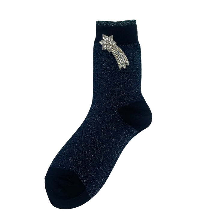 Tokyo Socks with Beaded Pins  - Midnight w/ Shooting Star