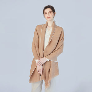 Pleated Shawl With Contrast Trim in Khaki