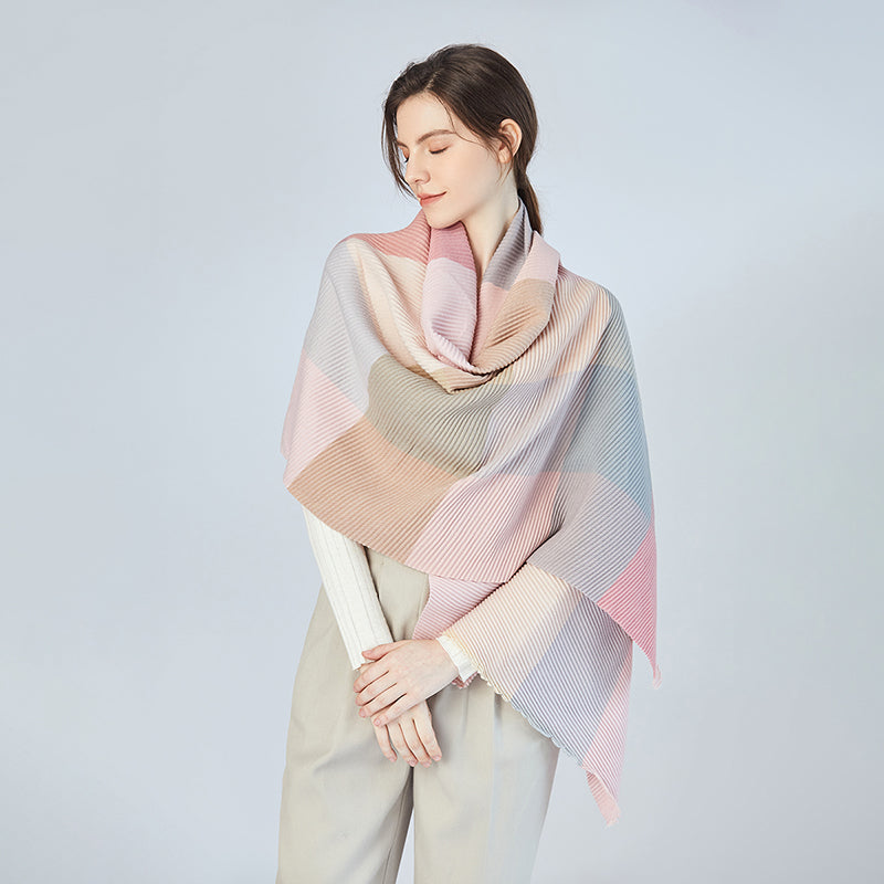 Pleated Shawl in Pink Combo