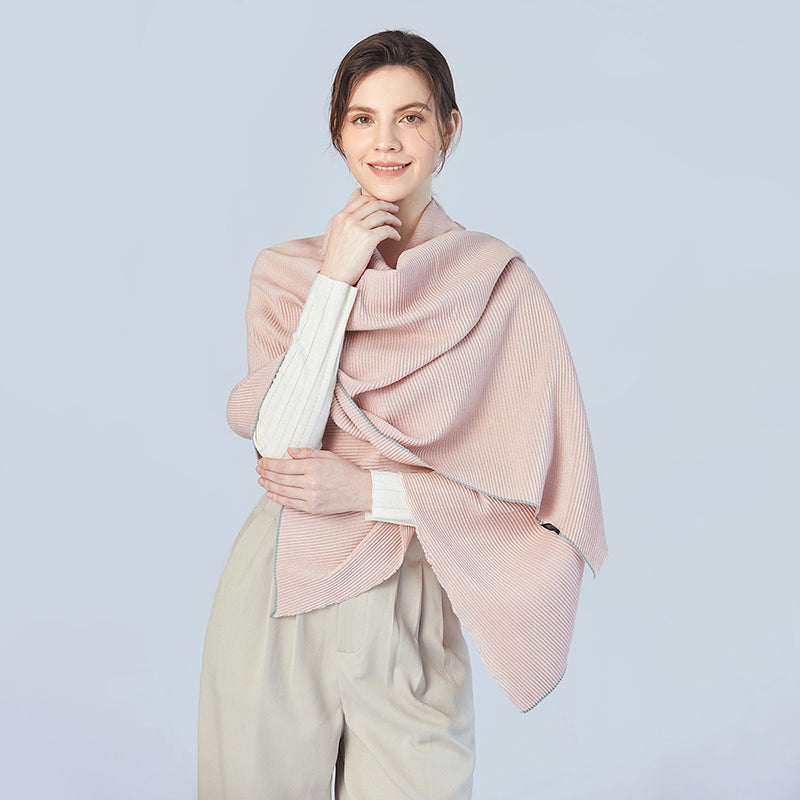 Pleated Shawl With Contrasting Trim in Pink