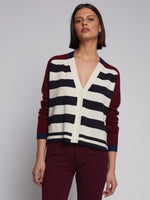 Load image into Gallery viewer, Alina Cardigan in Bordeaux Stripe
