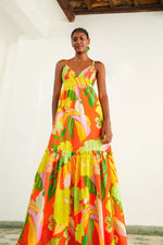 Load image into Gallery viewer, Neon Floral Maxi Dress in Red
