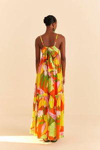 Neon Floral Maxi Dress in Red