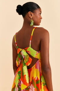 Neon Floral Maxi Dress in Red