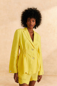 Linen Blazer in Bright Yellow