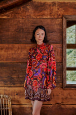 Load image into Gallery viewer, Bright Flora Brown Long Sleeve Mini Dress
