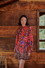 Load image into Gallery viewer, Bright Flora Brown Long Sleeve Mini Dress
