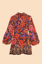 Load image into Gallery viewer, Bright Flora Brown Long Sleeve Mini Dress
