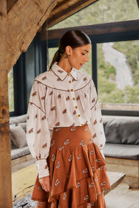Embroidered Horses Volumnious Off-White Blouse